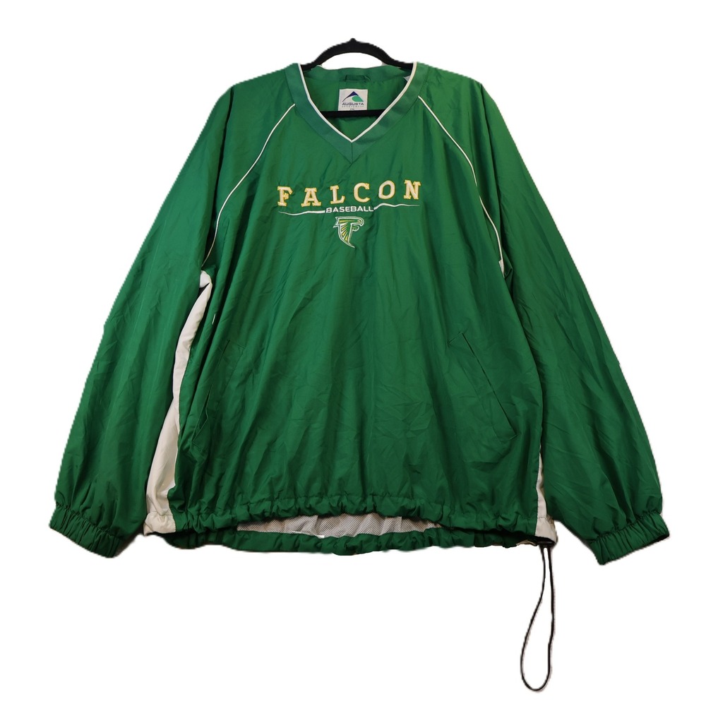 Augusta Mens 2XL Pullover Windbreaker Green Falcon Baseball V-Neck Jacket